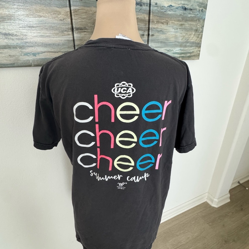 Varsity Dark Gray Short Sleeve Tee Classic Crew Neck - Picture 2 of 5